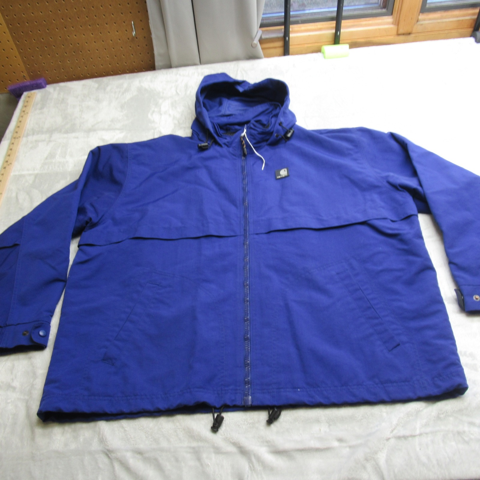 Carhartt Jacket Mens 2xl? Cobalt Blue Hood Mesh Lined Fullzip Rain Wind Work Vtg